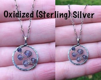 Hammered Gold Circle Bluebonnet Necklace: Artisan Iolite Gemstone