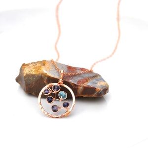 Hammered Rose Gold Circle Necklace, Luxe Violet Blue Iolite & Electric Blue Apatite Gemstone Pendant, Made to Order in Gold or Silver image 8