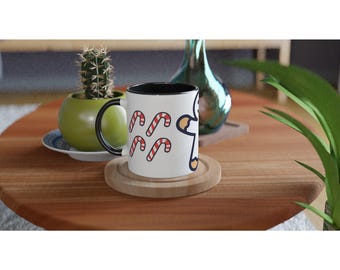 Gingerbread Man Candy Cane Mug - Festive Christmas Coffee Cup