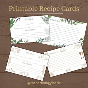 Cartões de receitas para impressão | Cartão da receita do Herbalism de <br> Entrega Rápida? Organizador de livro de receitas PDF | Página de receitas do herbalista do boticário Cottagecore Página do Grimório