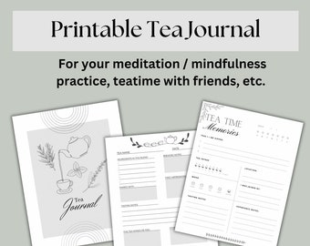 Printable Tea Tasting Journal | Black and White | Herbalism Tea Printable Organizer | Tea Tasting Logbook Travel Journal Tea Lover PDF