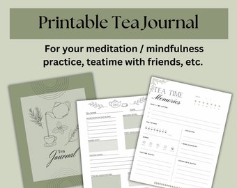 Printable Tea Tasting Journal | Sage Green | Herbalism Tea Printable Organizer | Tea Tasting Logbook Travel Journal Tea Lover PDF