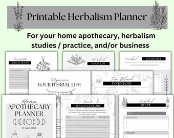 Kräuter Apothekenplaner | Schwarz und Weiß | Kräuterkunde Printable Journal Organizer | PDF zur Teebereitstellung (englisch)