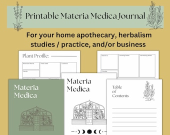 Materia Medica | Herb Profile Journal | Herbalism Printable Organizer | Plant Garden Foraging Tea Recipe Kitchen PDF | Herbal Study Book
