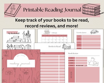 Journaal lezen | Boeklogboek | Afdrukbare kalenderorganisator Planner PDF | Boekachtig | Boekstagram | Boekenwurm | Leestracker | Stoffige roos