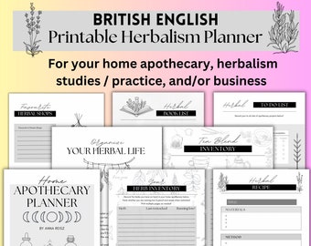 Herbal Home Apothecary Planner in britischem Englisch| Kräuterkunde Printable Journal Organizer | Pflanzengarten Nahrungssuche Tee Materia Medica PDF