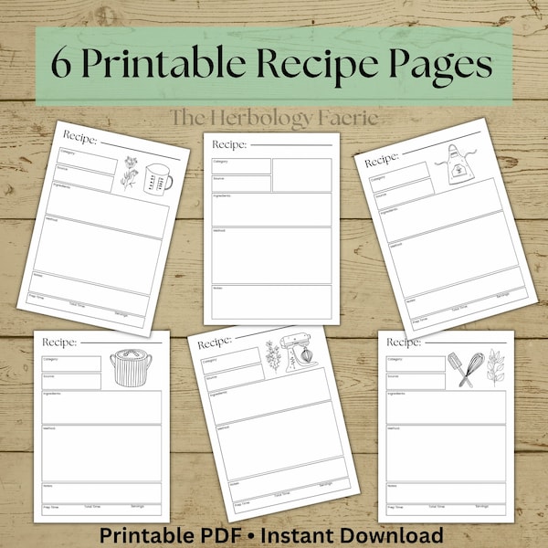 Printable Recipe Pages | Herbalism Recipe Page | Cookbook Page PDF | Cottagecore Apothecary Herbalist Recipe Page Grimoire Page