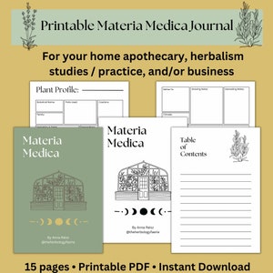 Matéria Médica | Diário de perfil de ervas | Organizador para impressão de herbalismo | Planta Jardim Forrageamento Receita de Chá Cozinha PDF | Livro de estudo de ervas