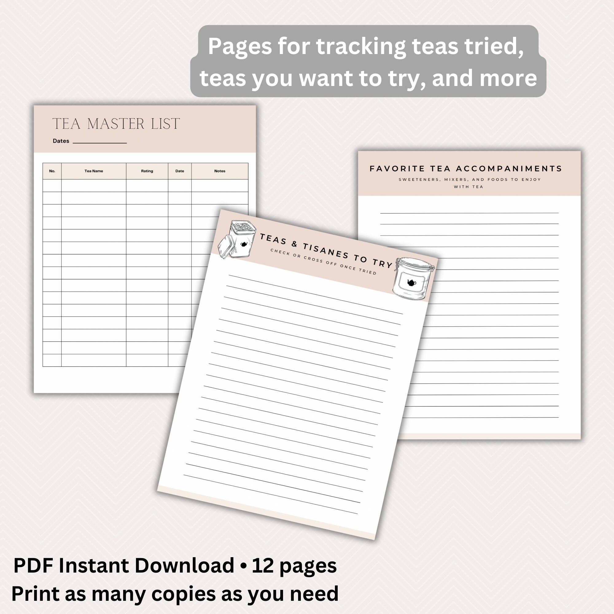 Tea Journal.pdf Printable Tea Tasting Journal | Modern Blush | Herbalism Tea Printable ...