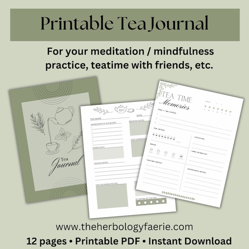 Printable Tea Tasting Journal | Sage Green | Herbalism Tea Printable ...