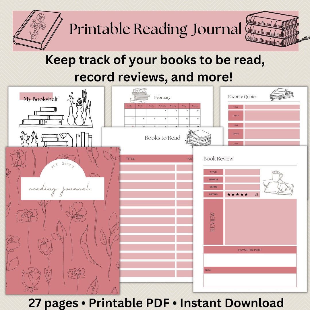Reading Journal Book Log Printable Calendar Organizer Planner PDF