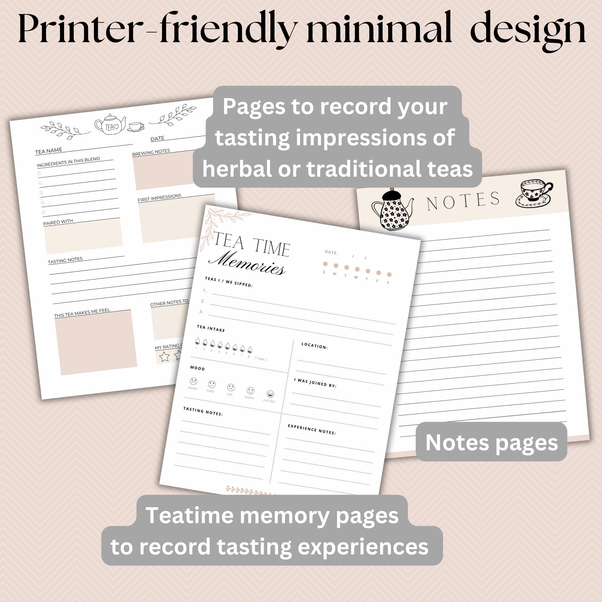 Printable Tea Tasting Journal | Modern Blush | Herbalism Tea Printable ...