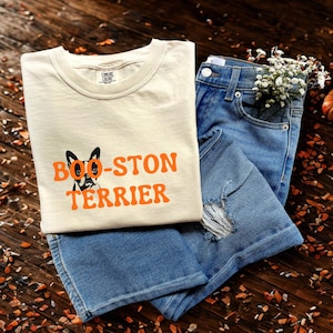 Halloween Dog Shirt, Funny Boston Terrier Lover T-Shirt, Spooky Dog Graphic Tee, Fall Mom Gift, Boo-ston Terrier, Ghost Tee, Unisex Sizes