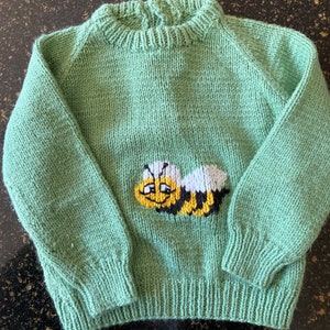 Bee Happy - Precious Handknit Sweater with Smiling Honeybee