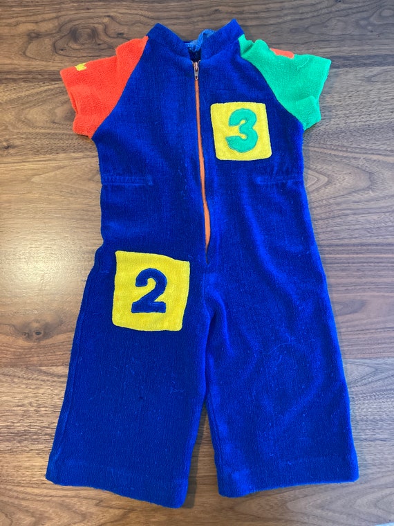 Numbers Game - VTG 1970s Terry Cloth Toddler Romp… - image 1