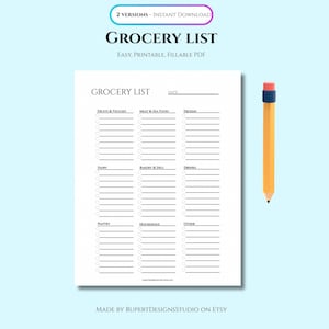Printable Grocery List Template | Minimalist Grocery Planner | Instant Download PDF | Meal Planning Insert