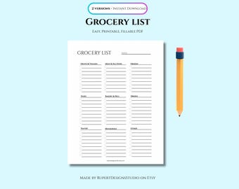 Modelo de Lista de Compras para Imprimir | Planejador de Compras Minimalista | Download Instantâneo em PDF | Encarte para Planejamento de Refeições
