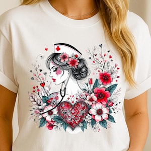 Love to Heal Nurse PNG Design | 300 DPI High Resolution Medical Art, Nurse Appreciation Floral Heart Stethoscope Clipart for Sublimation PNG
