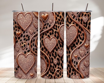 Roségouden glitter hart luipaard beker wrap – metallic glamour (png)