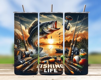 Fiske Tumbler Wrap: Fiskare Sublimeringsdesign (Digital Nedladdning)