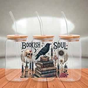 Gothic Book Lover Glass Wrap PNG: 16oz Can Sublimation Design (Digital Download)