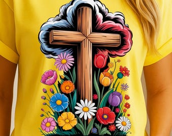 Floral Kreuz PNG: Buntes christliches Sublimationsdesign (Digitaler Download)