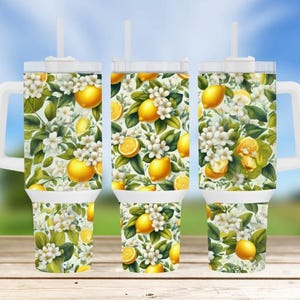 40oz Tumbler Wrap Floral Lemon Spring Summer, Sublimation PNG, Digital Printable Template Download