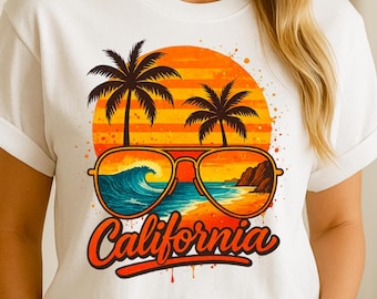 California Sunset PNG: Retro Sunglasses Beach Clipart (Transparent Download)