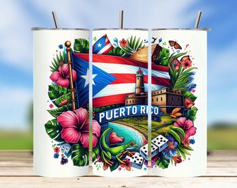 Puerto Rico Pride 20oz Tumbler Wrap PNG, Boricua Flag PNG, Island Culture Digital Download
