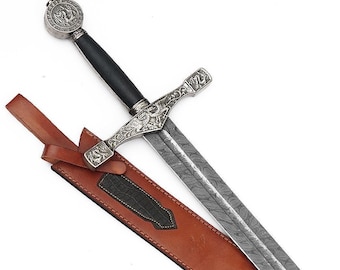 Hand-Forged Damascus Steel Viking Sword: King Arthur Medieval Replica