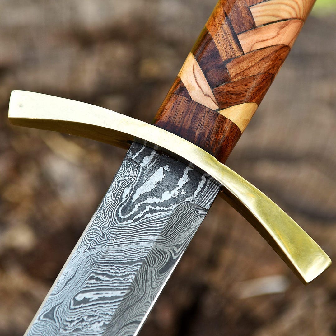 Hand-forged Damascus Steel Medieval Sword, Leather Sheath - Etsy