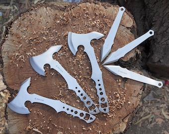 Handmade Throwing Axe & Knife Set: Stainless Steel Tomahawk, Vietnam Style