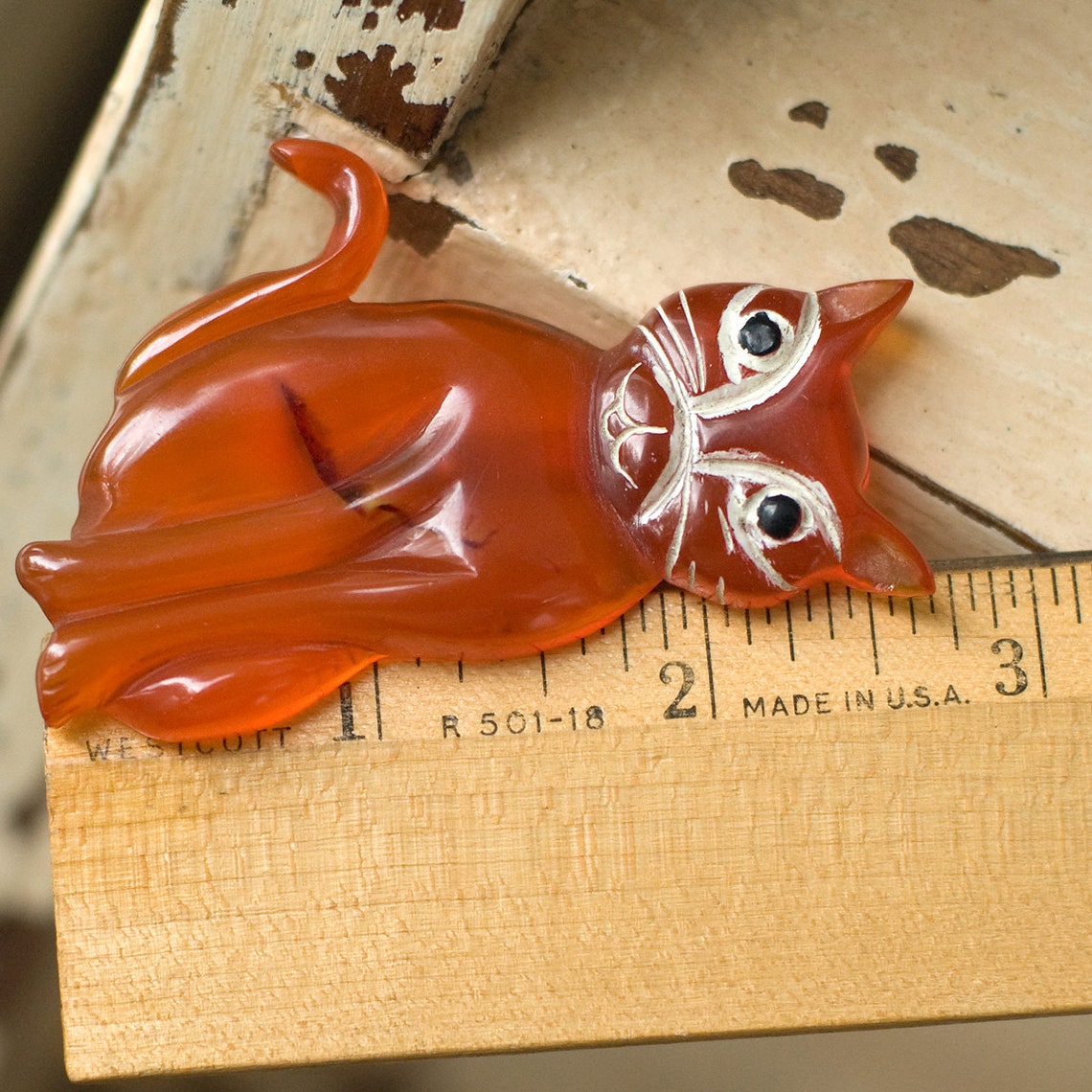 Vintage Carved Bakelite Cat Pin Etsy