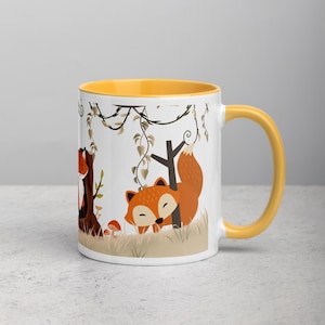 Cute Fox Mug – Ceramic Coffee Cup with Adorable Fox in Autumn Cottage Scene, Vintage Style Gift for Her, Him, Animal Lover, or Everyday Use