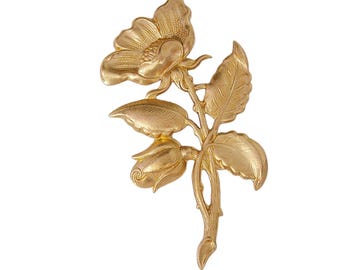 Large Flower Leaf Branch Embellishment Raw Brass Stamping Pendant .(1 Pc)