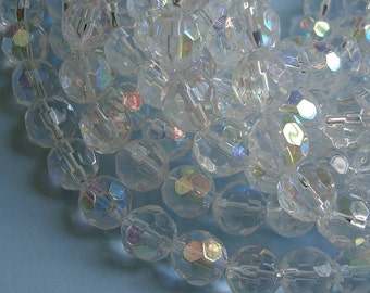 12.5inch-Rainbow Clear Quartz Glass Faceted Round Beads...10mm.