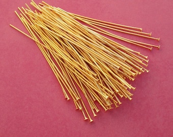 100pcs-Gold Plated Brass Headpins  2inch.