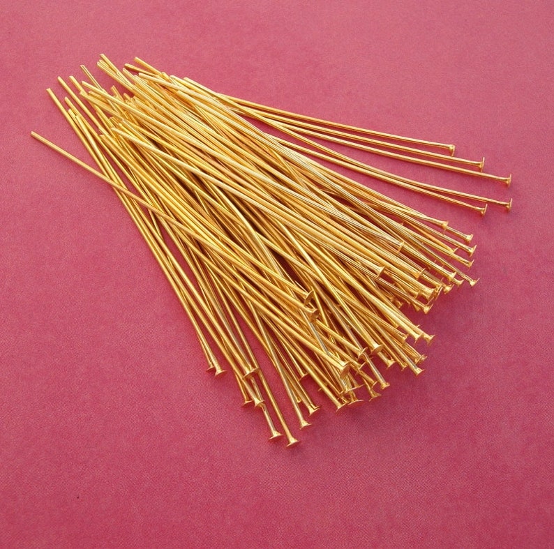 100pcs-Gold Plated Brass Headpins 2inch. image 1