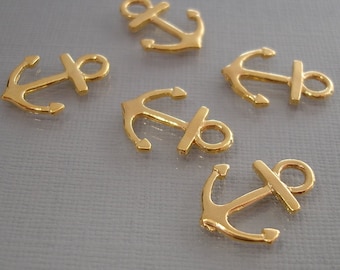 10 pcs- Pendants, Charm,Gold Plated  Anchor,  Double Sided