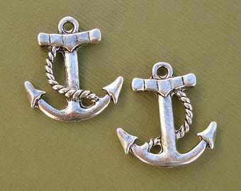 10pcs-Antique Silver Anchor Pendant Double Side.