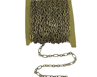 15 ft Spool Brass 1-3 Flat Chain-4.6x2.2mm-2.6x2.2mm Jewelry Making Supply. (Antiqued Brass) - Soldered Links