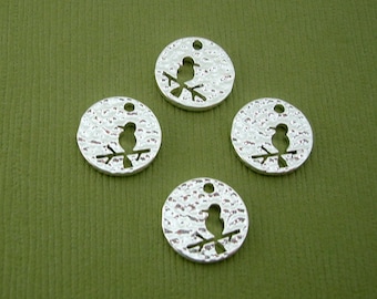 10pcs-Bird  Branch Charm Pendant  Hollow Cut Silver Plated Brass.