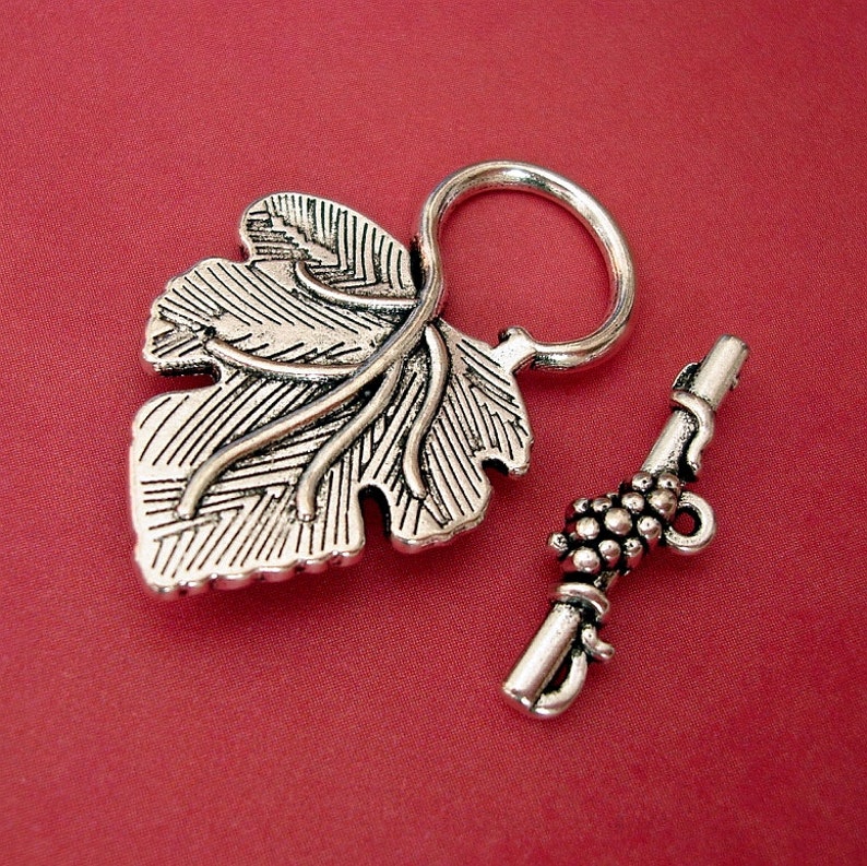 Toggle Clasp Leaf Shape Antiqued Silver 5 Sets image 1