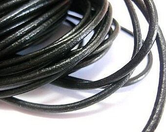 5ft-Black Genuine Leather Cord Round   3mm