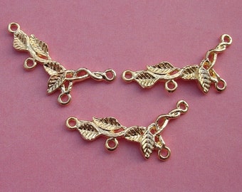 Branch Leaf Connector Link Charm Gold Plated Over Brass-10pcs.