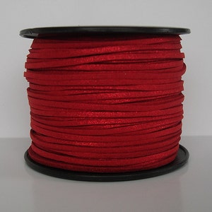 Faux Suede Cord Lace Leather Flat Cord  Red Metalic 3x1.5mm-15ft