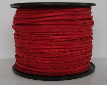 Faux Suede Cord Lace Leather Flat Cord  Red Metalic 3x1.5mm-15ft
