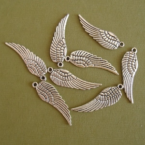 Wing  Feather Antique Silver Charm Pendant  Double Sided 10x30mm-20pcs.