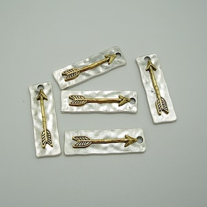 10 pcs- Antiqued Silver  Rectangle with Antiqued Gold Arrow Charm   Punched Hole.