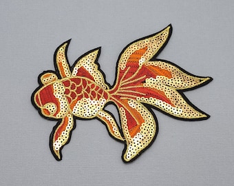 Goldfish Iron-On Patch,  Goldfish Badge,  Embroidered Applique, Goldfish Sew On Patch, Goldfish Gift.